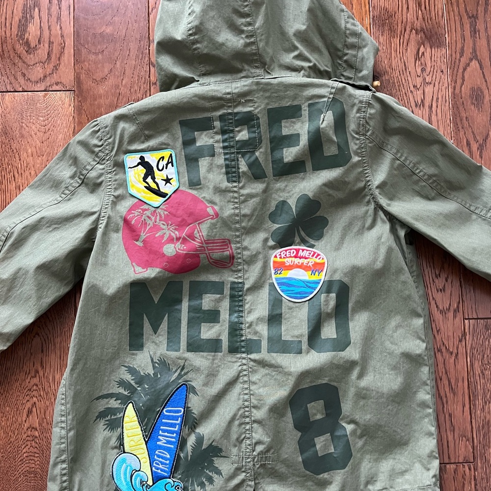 Fred Mello - Designer Boys Olive Green Kids Surfer Jacket -  Youth XS